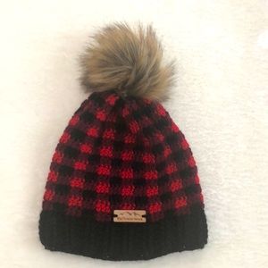 Red and Black Plaid Pom-Pom Beanie